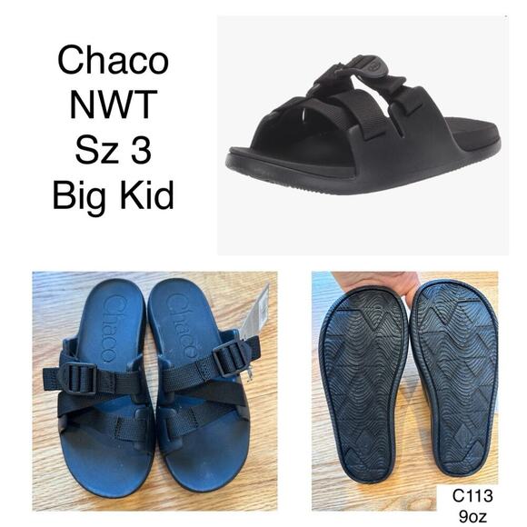NEW Chacos Chillos Big Kids Black Slide Sandals, Sz 3, Unisex (C113) - Picture 2 of 6